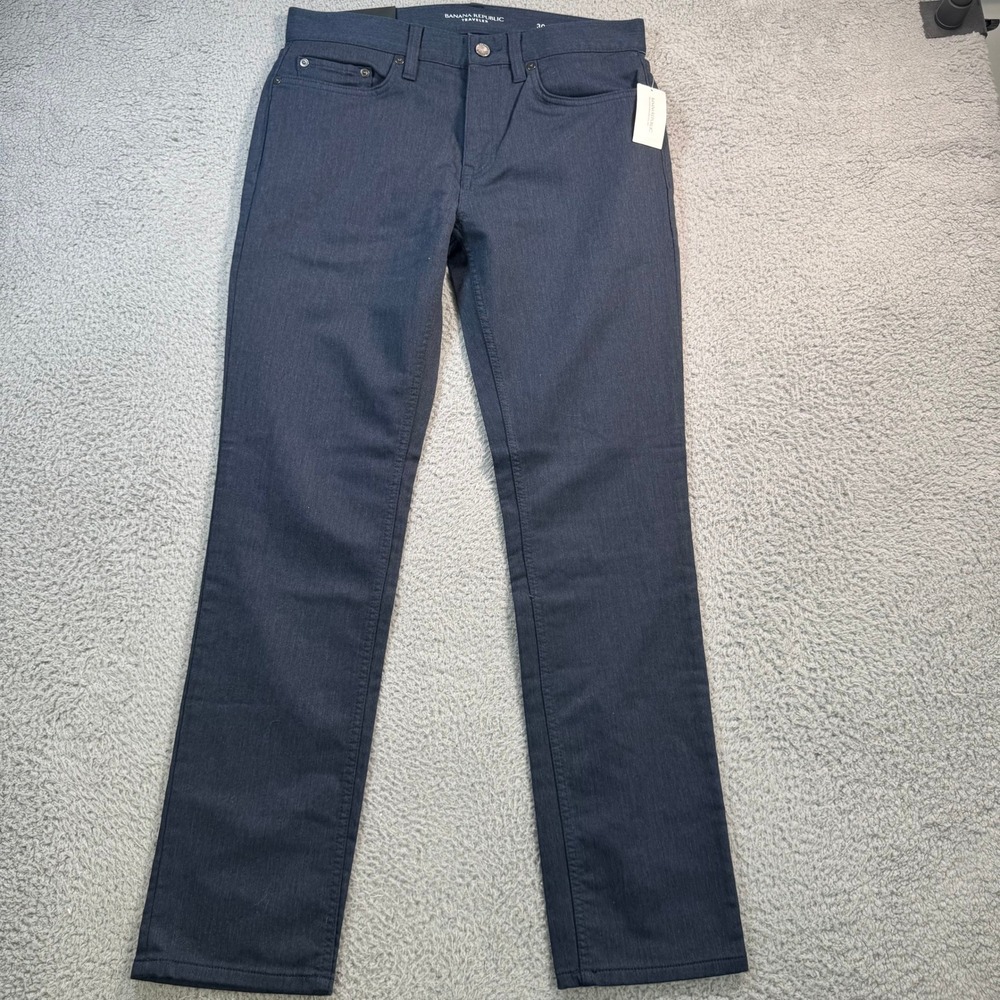 Banana Republic Traveler Pant Mens 30x30 Slim Fit Navy Blue Stretch Cotton Chino